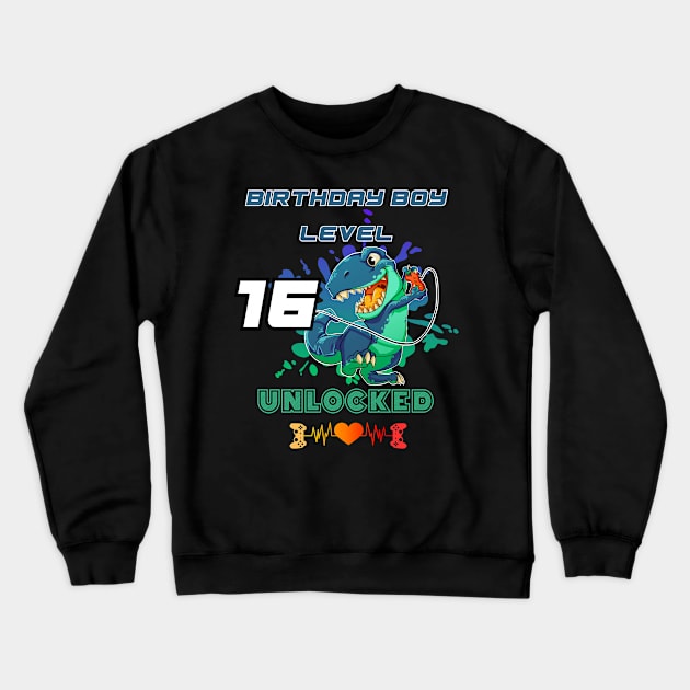 Birthday Boy Level 16 Unlocked Crewneck Sweatshirt by DesingHeven